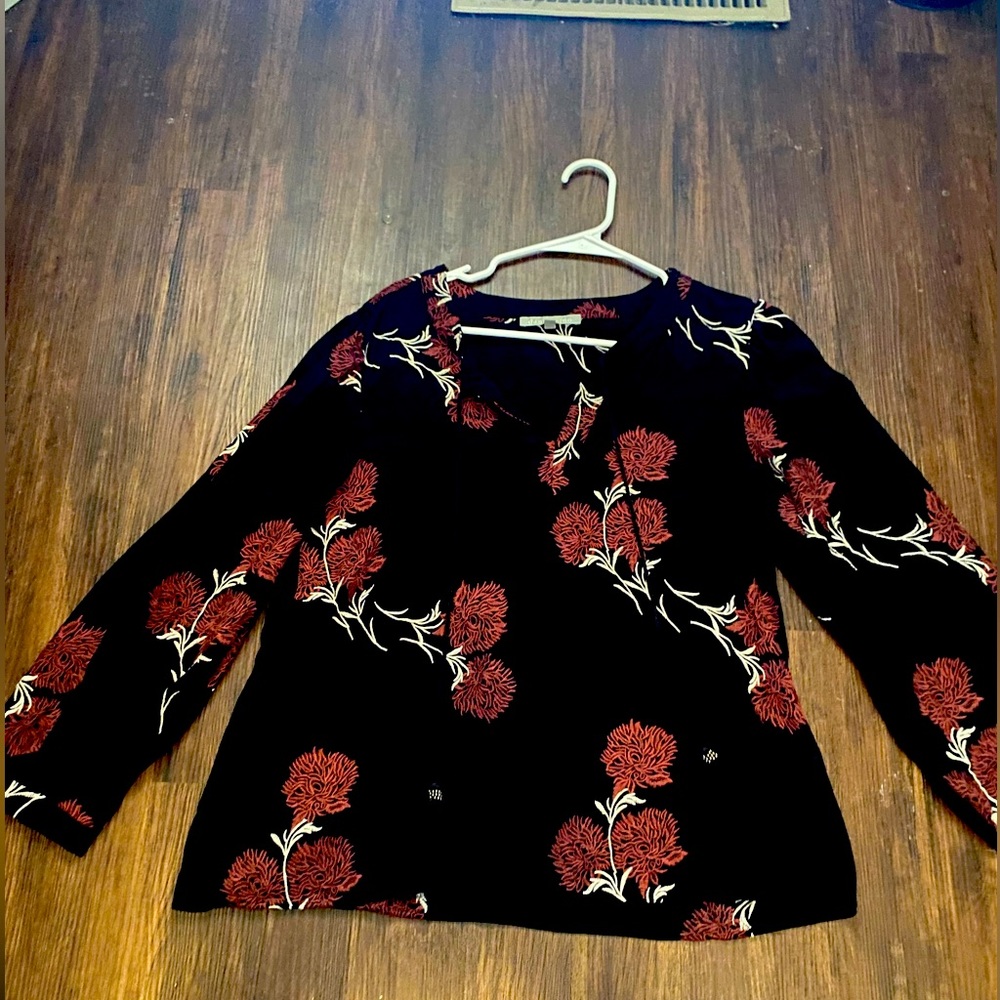 Black blouse with red flowers